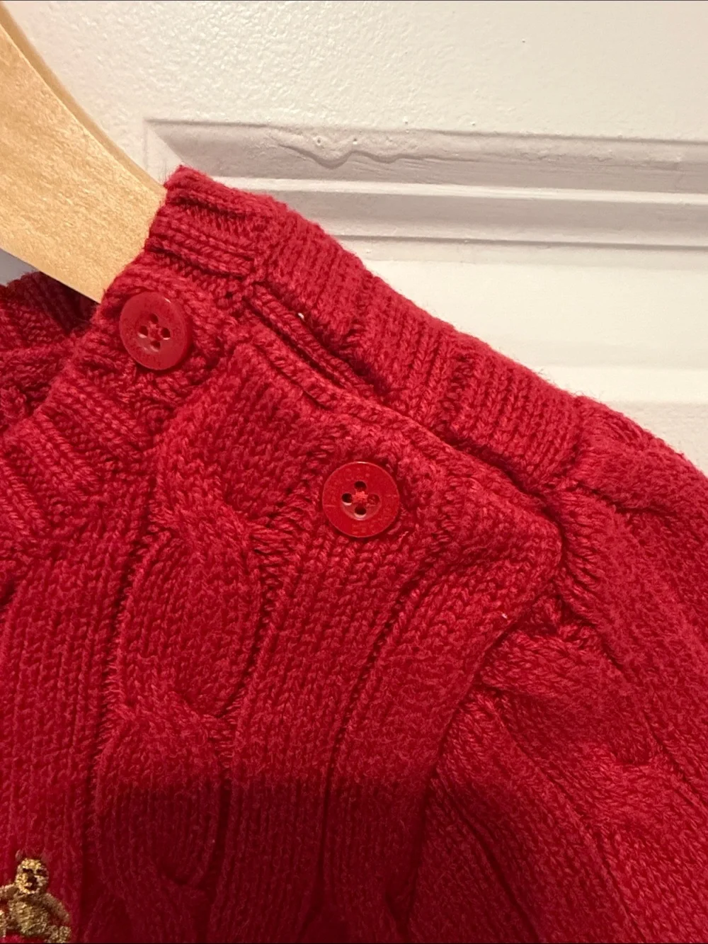 GAP Red Cable Knit Button Shoulder Sweater